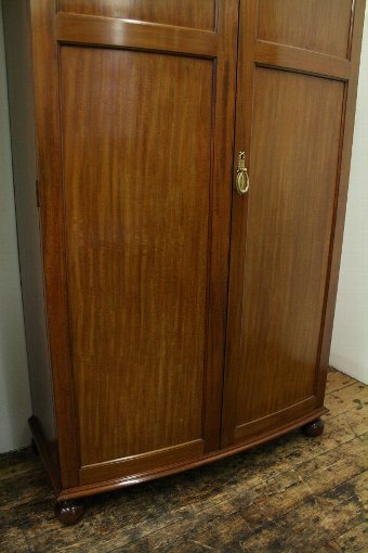 Antique Pair of Georgian Style Bow Fronted Mahogany Wardrobes by Maple & Co