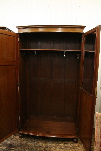 Antique Pair of Georgian Style Bow Fronted Mahogany Wardrobes by Maple & Co