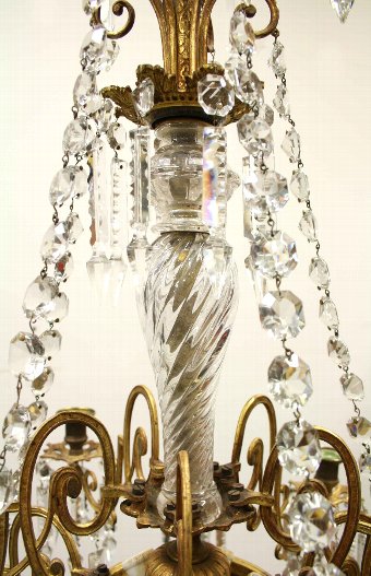 Antique Ormolu Mounted Brass and Crystal Chandelier