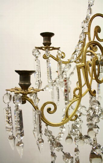 Antique Ormolu Mounted Brass and Crystal Chandelier