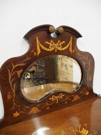 Antique Victorian Marquetry Inlaid Mirror Back Cabinet