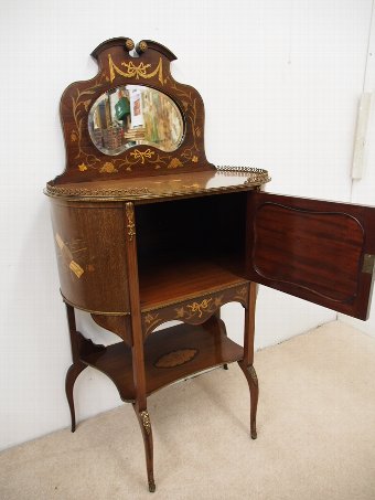 Antique Victorian Marquetry Inlaid Mirror Back Cabinet