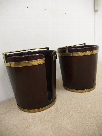 Antique Pair of Brass Bound Mahogany Buckets