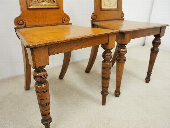 Antique Pair of Oak Aesthetic Movement Hall Chairs