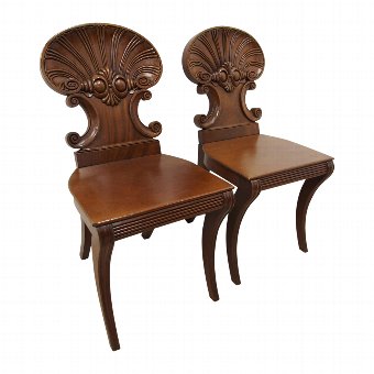 Pair of Regency Carved Mahogany Hall Chairs