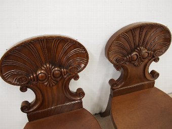 Antique Pair of Regency Carved Mahogany Hall Chairs