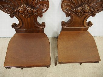 Antique Pair of Regency Carved Mahogany Hall Chairs