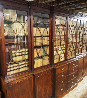 Antique George III Mahogany Double Breakfront Cabinet Bookcase