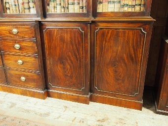 Antique George III Mahogany Double Breakfront Cabinet Bookcase