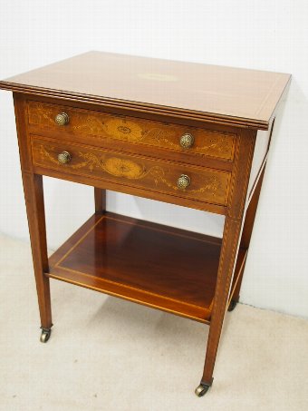 Antique Sheraton Style Marquetry Inlaid Side Table