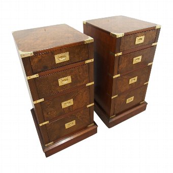 Pair of Burr Walnut and Brass Bedside Cabinets