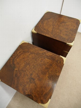 Antique Pair of Burr Walnut and Brass Bedside Cabinets