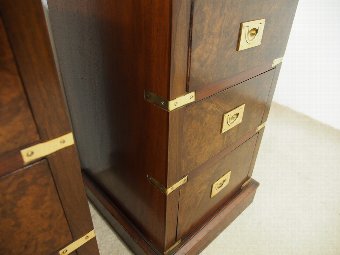 Antique Pair of Burr Walnut and Brass Bedside Cabinets