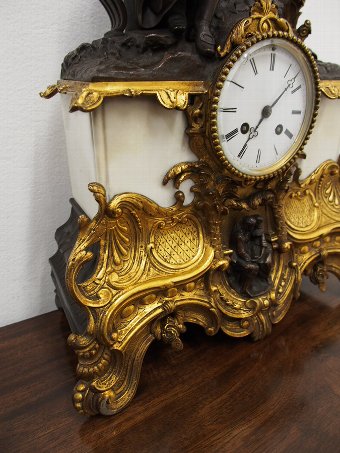 Antique Bronze, Brass and Marble Mantle Clock