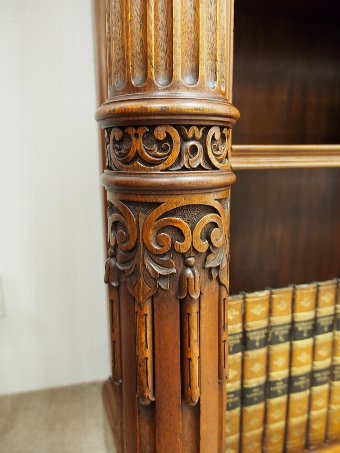 Antique Walnut and Burr Walnut Carved Open Bookcase