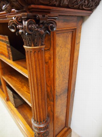 Antique Walnut and Burr Walnut Carved Open Bookcase