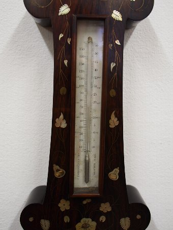 Antique Mother of Pearl and Copper Inlaid Barometer and Thermometer