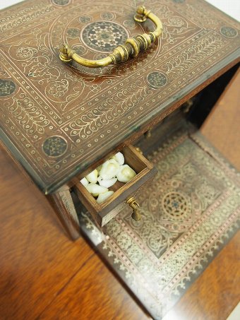 Antique Syrian Style Inlaid Miniature Cabinet 