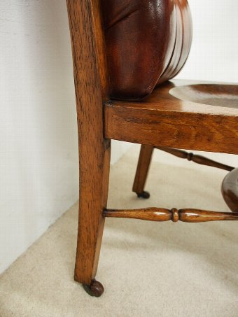 Antique Oak and Leather Button Back Library Chair