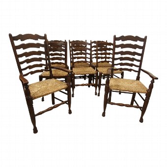 Set of 8 Oak Ladder Back Country Chairs