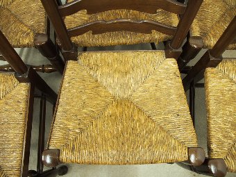 Antique Set of 8 Oak Ladder Back Country Chairs