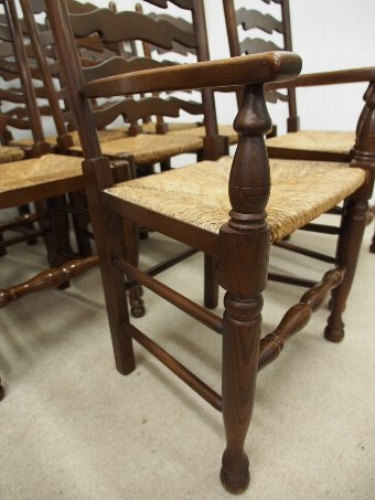 Antique Set of 8 Oak Ladder Back Country Chairs