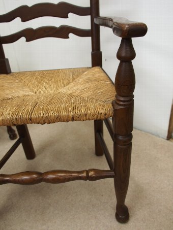 Antique Set of 8 Oak Ladder Back Country Chairs