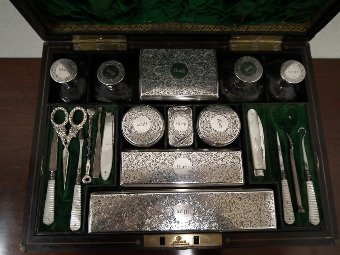 Antique Ladies Travelling Case with Hallmarked Silverware
