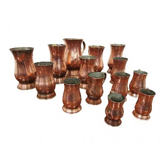Set of 14 Victorian Copper Spirit Measures