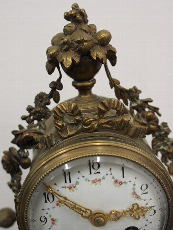 Antique French Gilt and White Marble Clock Set