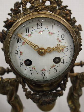 Antique French Gilt and White Marble Clock Set