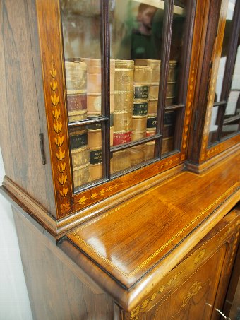 Antique Inlaid Rosewood Breakfront Bookcase 