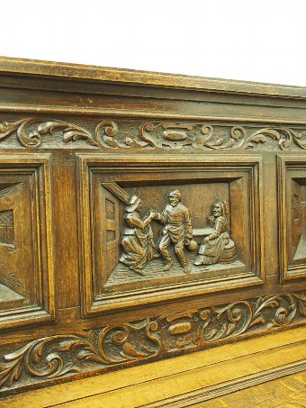 Antique Large Carved Oak Flemish Hall Bench