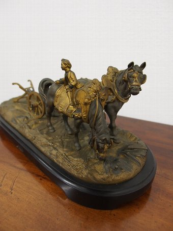 Antique Bronze of a Pair of Horses in a Field