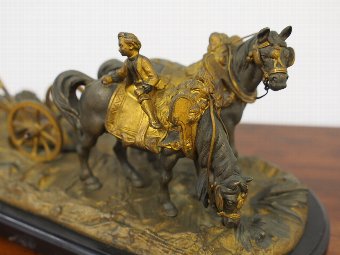 Antique Bronze of a Pair of Horses in a Field