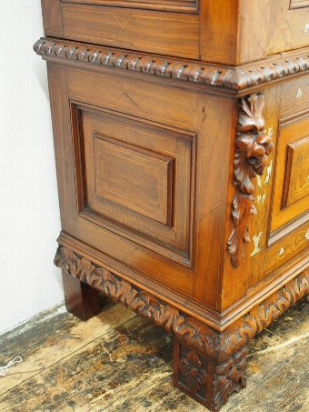 Antique Italian Inlaid Walnut Display Cabinet or Bookcase