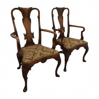 Pair of Walnut and Burr Walnut Armchairs