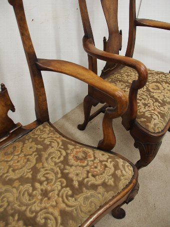 Antique Pair of Walnut and Burr Walnut Armchairs