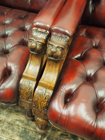 Antique Pair of Oak Library Chairs in Maroon Leather
