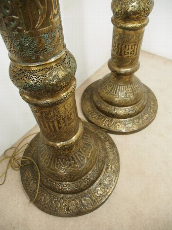 Antique Large Pair of Brass Floor Standing Lamps