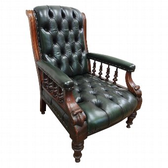 Mahogany Library Chair in Green Leather