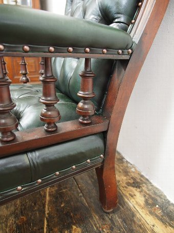 Antique Mahogany Library Chair in Green Leather