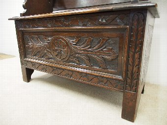Antique Jacobean Style Oak Monks Bench