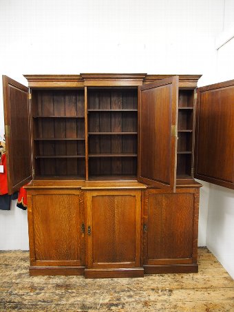 Antique Victorian Oak Breakfront Bookcase