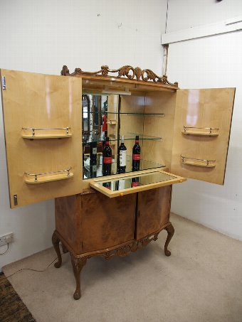 Antique Art Deco Burr Walnut Drinks Cabinet
