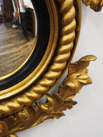 Antique Regency Carved Giltwood Convex Mirror