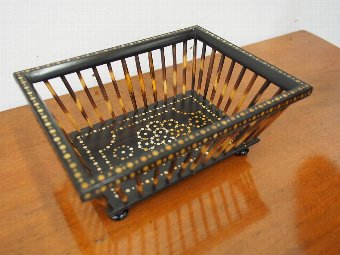 Antique Ebony and Porcupine Quill Basket