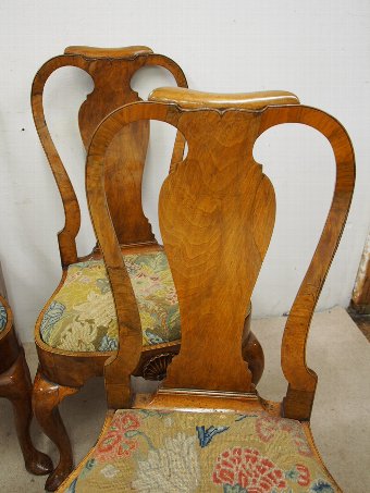 Antique Set of 4 Queen Anne Walnut Dining Chairs