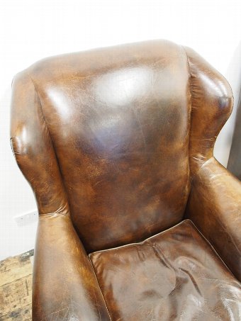 Antique Georgian Style Wingback Chairs in Brown Leather
