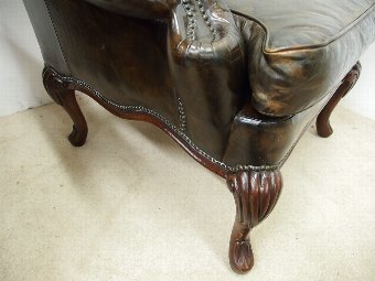 Antique Georgian Style Wingback Chairs in Brown Leather
